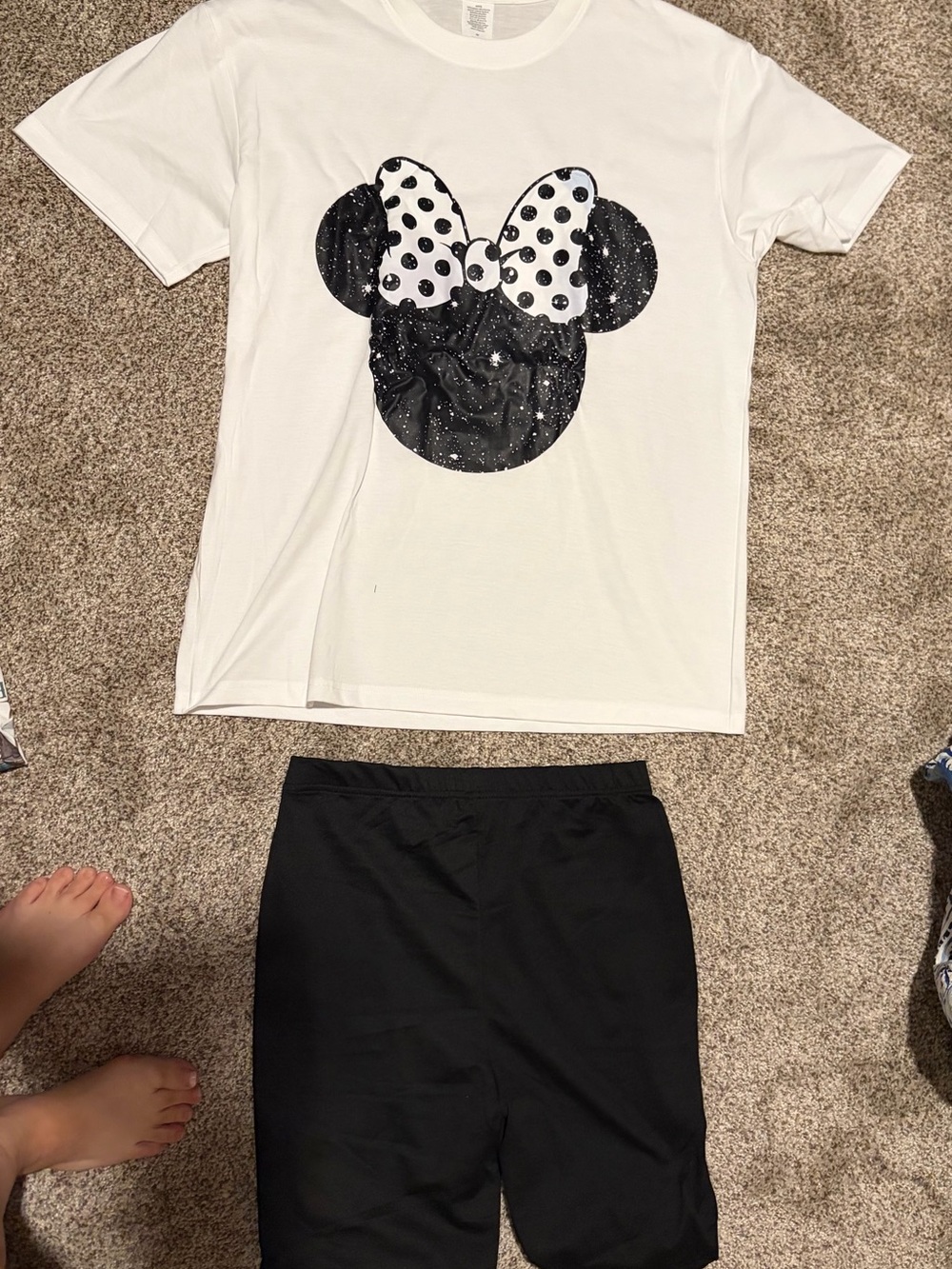 Womenβs White Graphic Tee and Black Bike Shorts Set